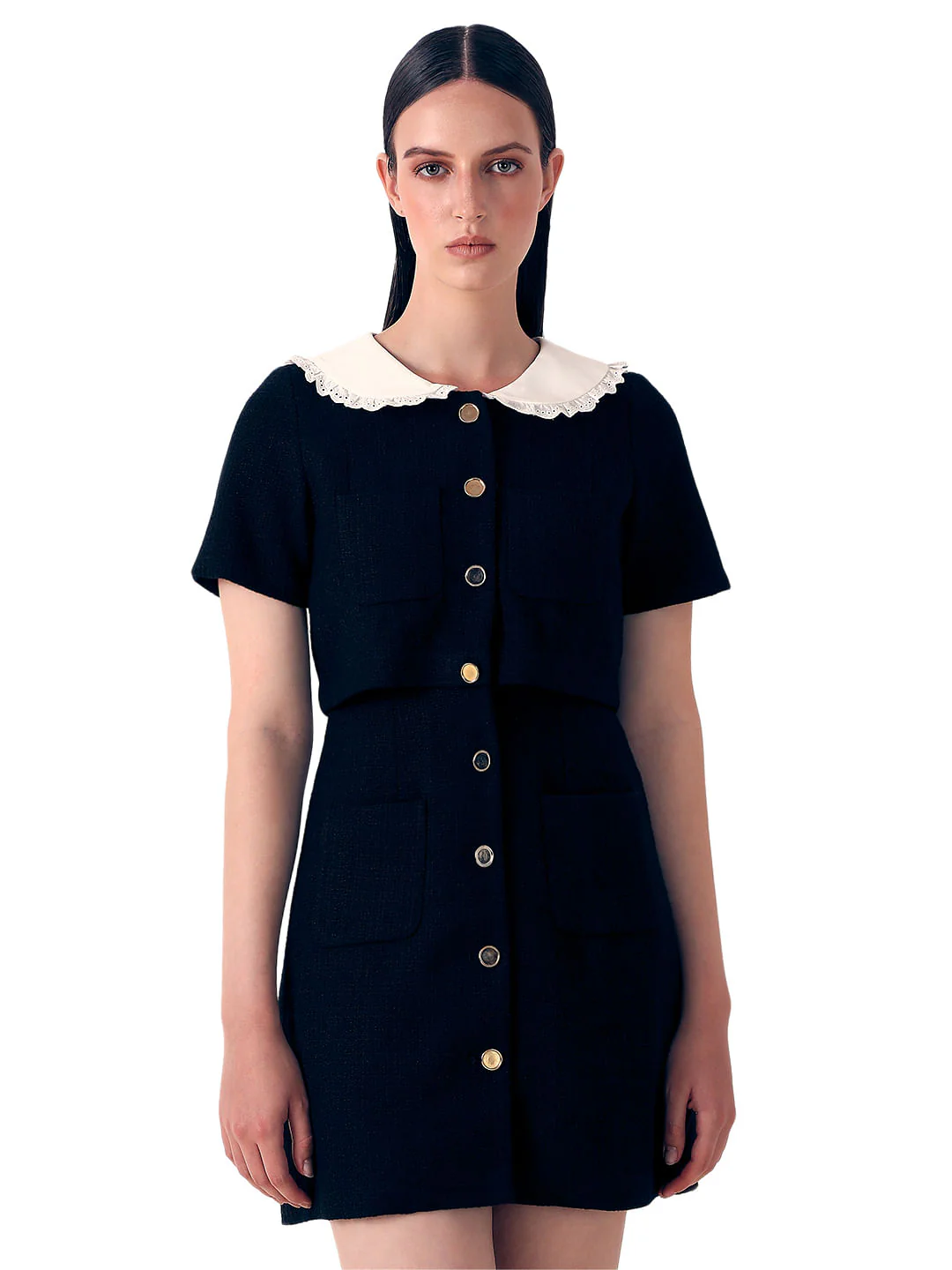 Black Textured Mini Dress - Image 2