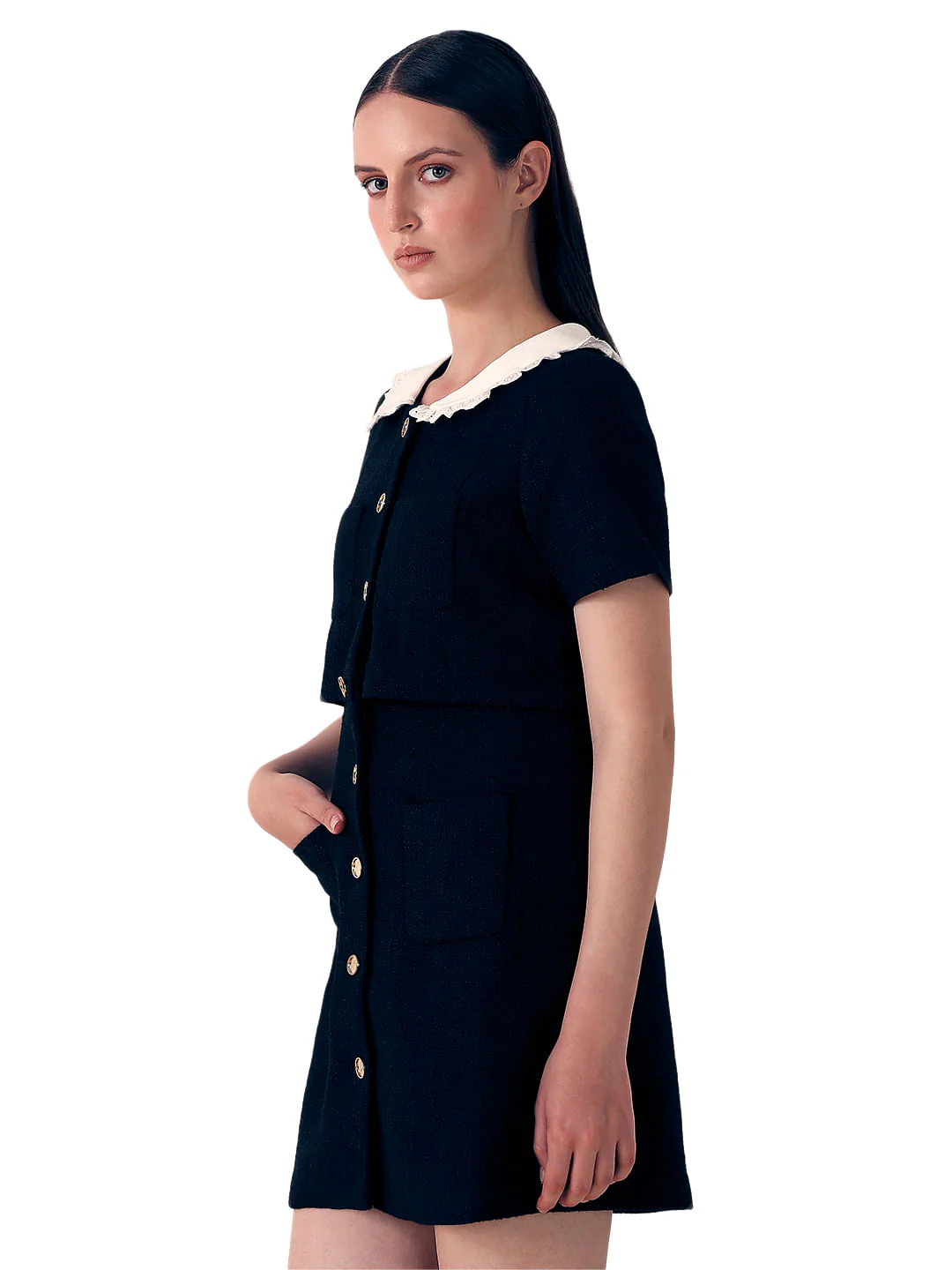 Black Textured Mini Dress - Image 3