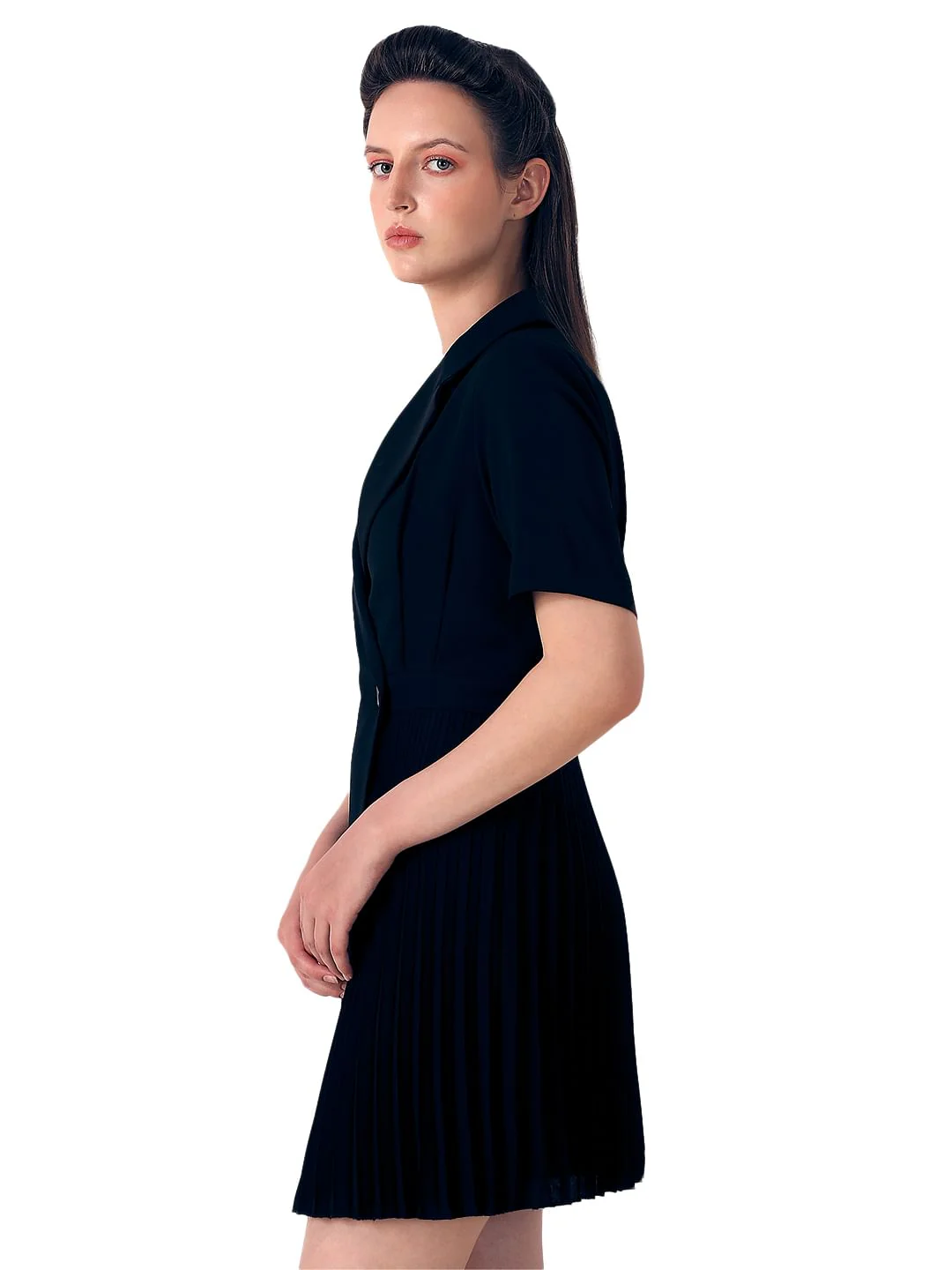 Black Pleated Blazer Dress - Image 3