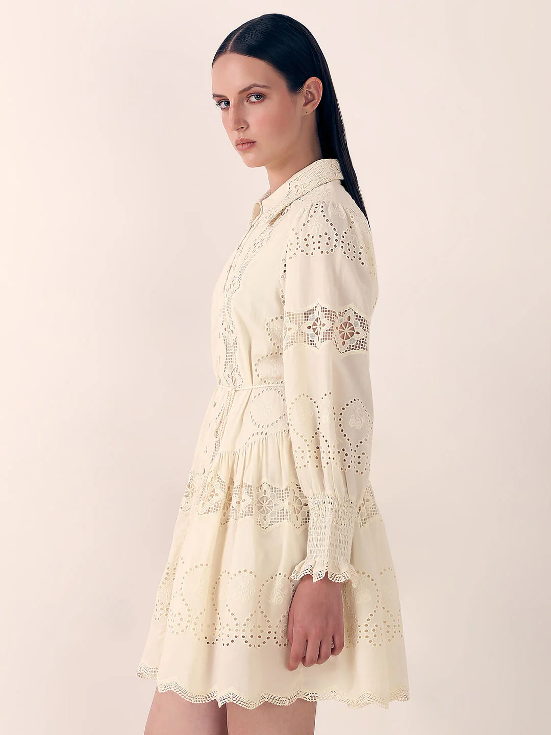 Off-White Lace Fit & Flare Dress - Image 3