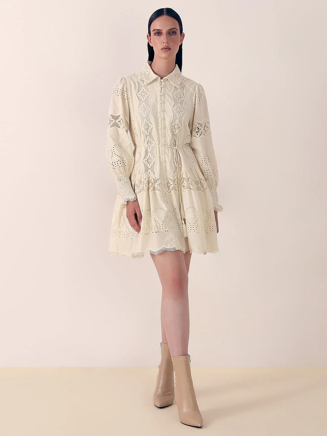 Off-White Lace Fit & Flare Dress - Image 5