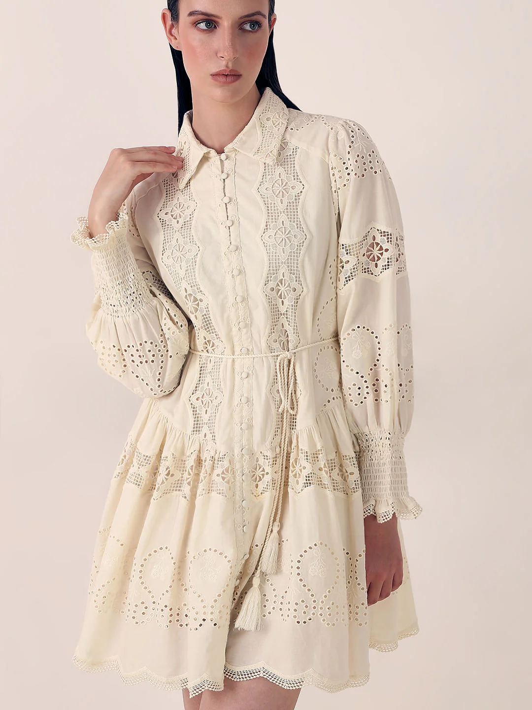 Off-White Lace Fit & Flare Dress - Image 6