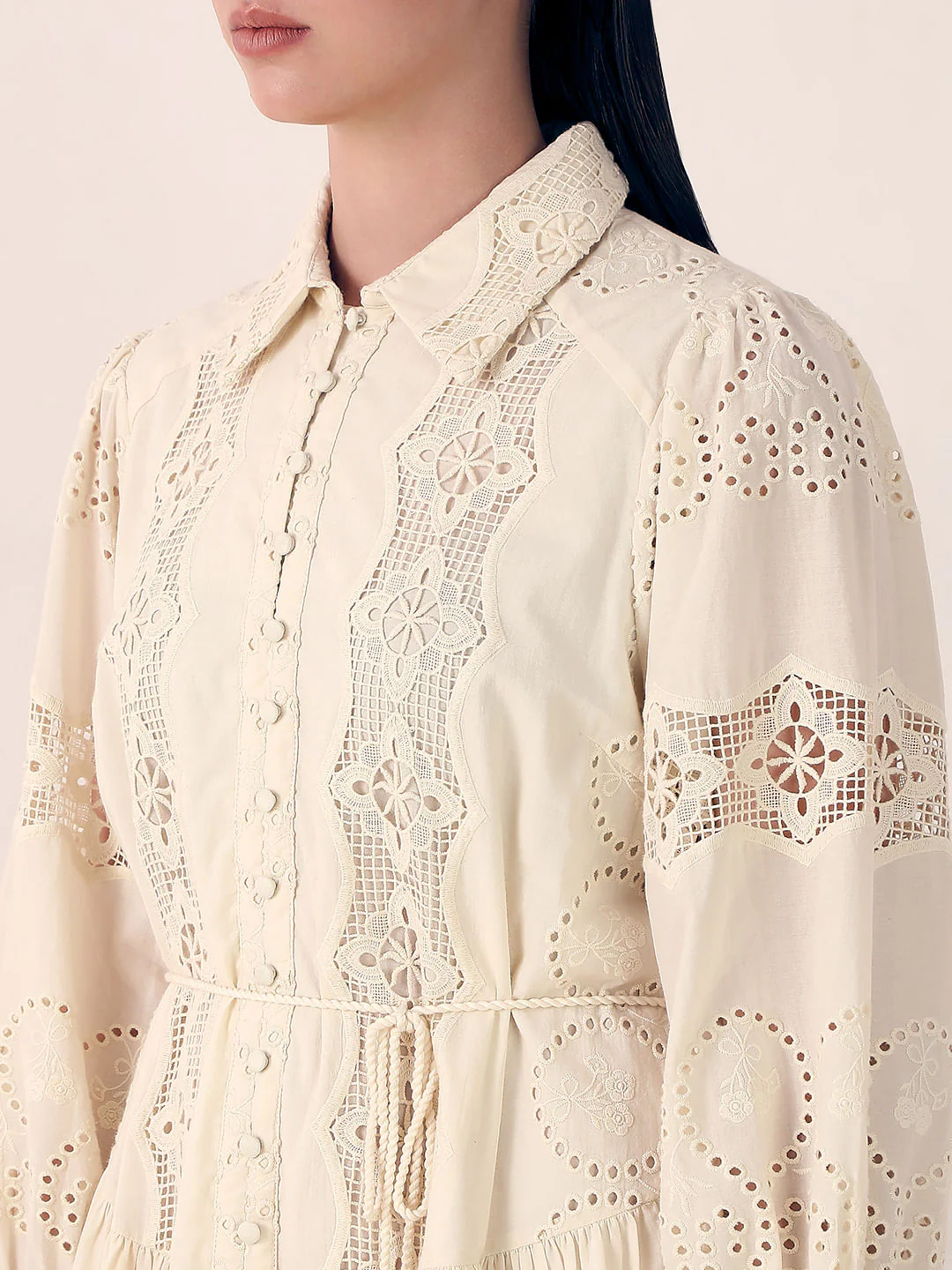 Off-White Lace Fit & Flare Dress - Image 8