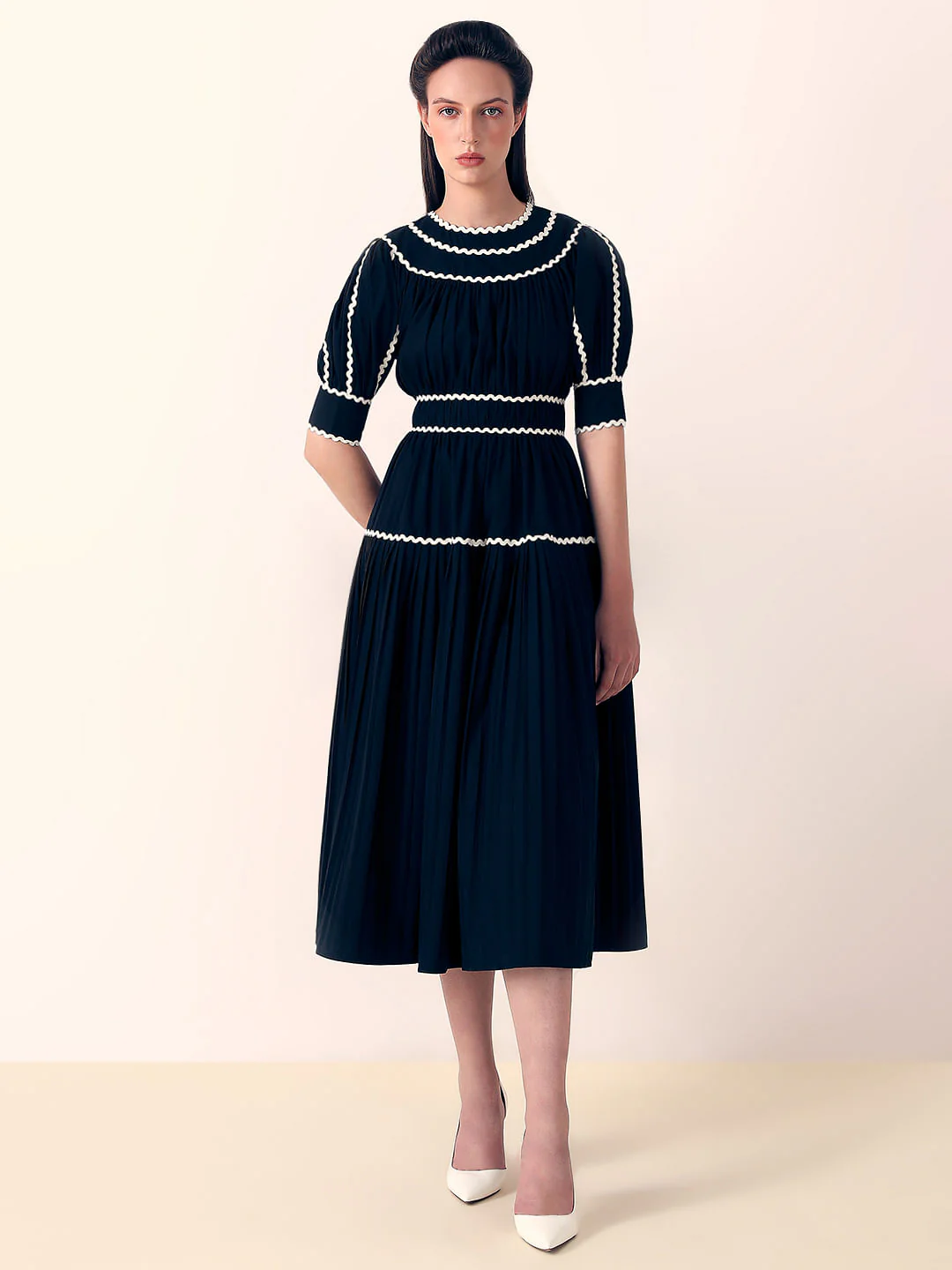 Black Contrast Trim Midi Dress - Image 2
