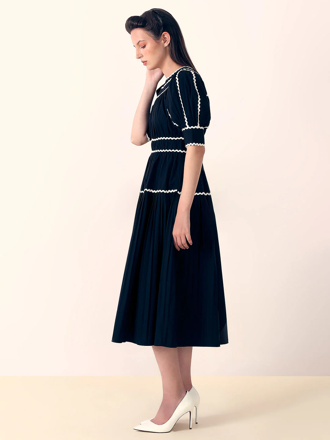 Black Contrast Trim Midi Dress - Image 3