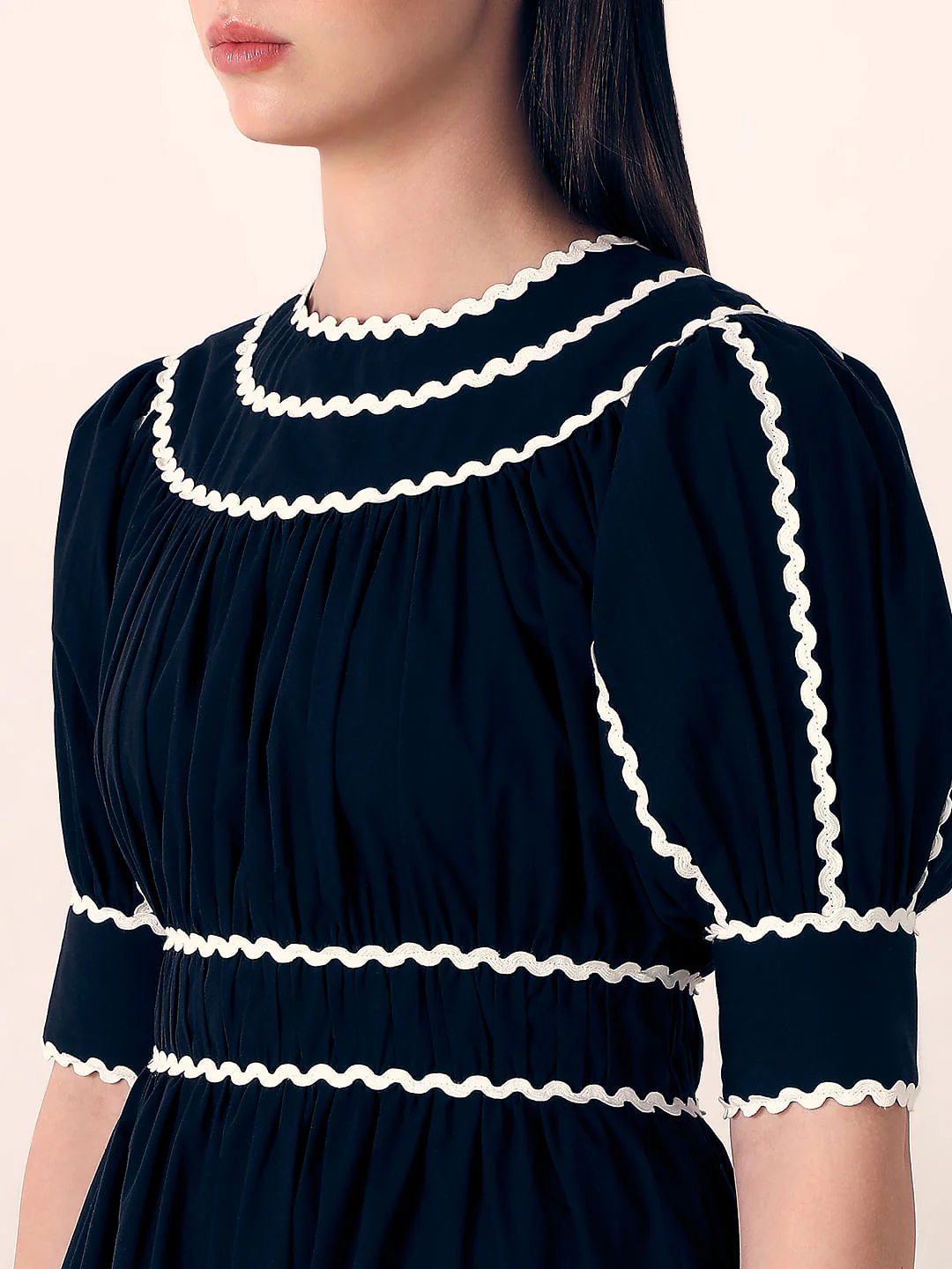 Black Contrast Trim Midi Dress - Image 6