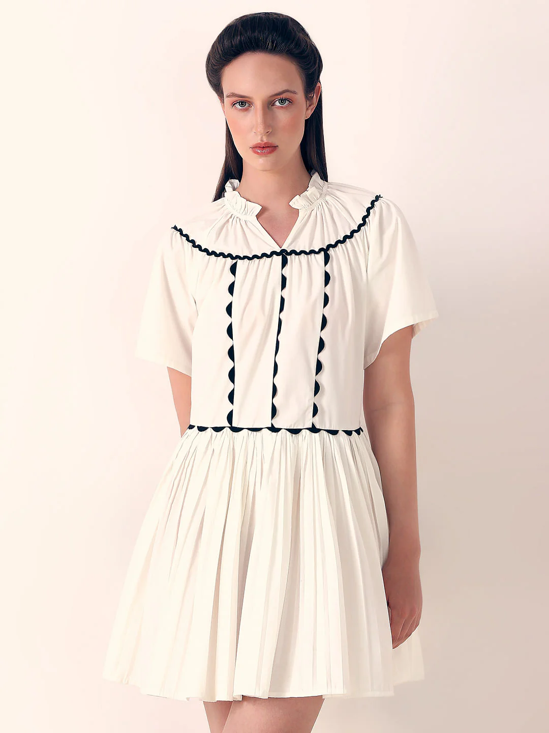 White Pleated Fit & Flare Dress - Image 2