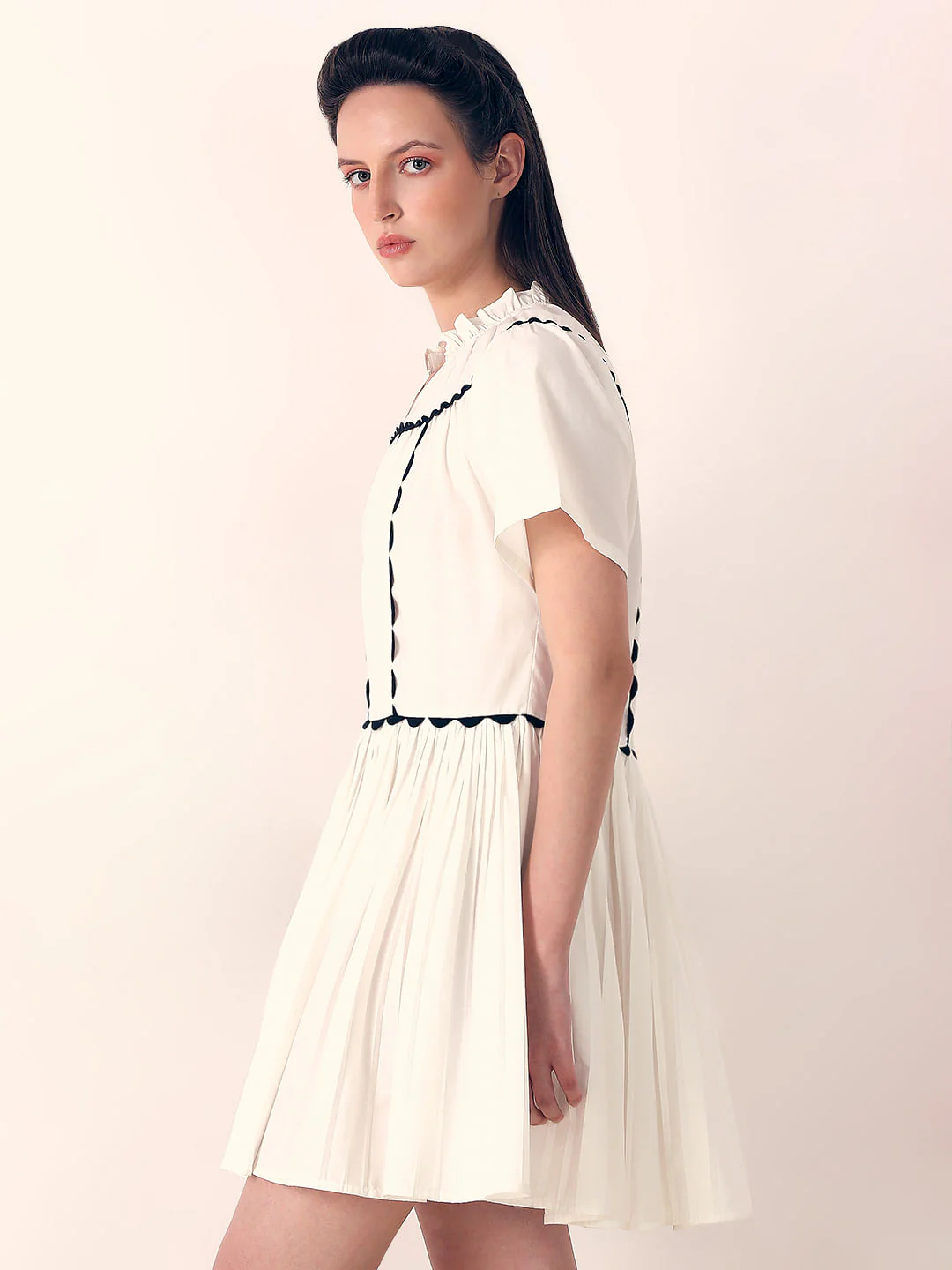 White Pleated Fit & Flare Dress - Image 3