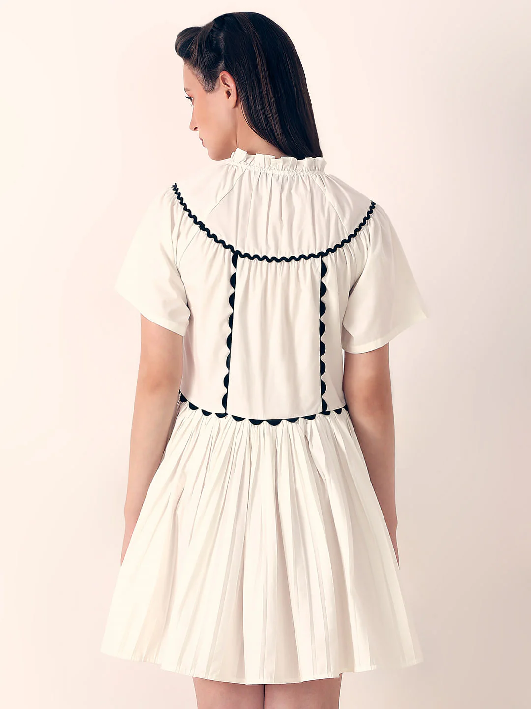 White Pleated Fit & Flare Dress - Image 4