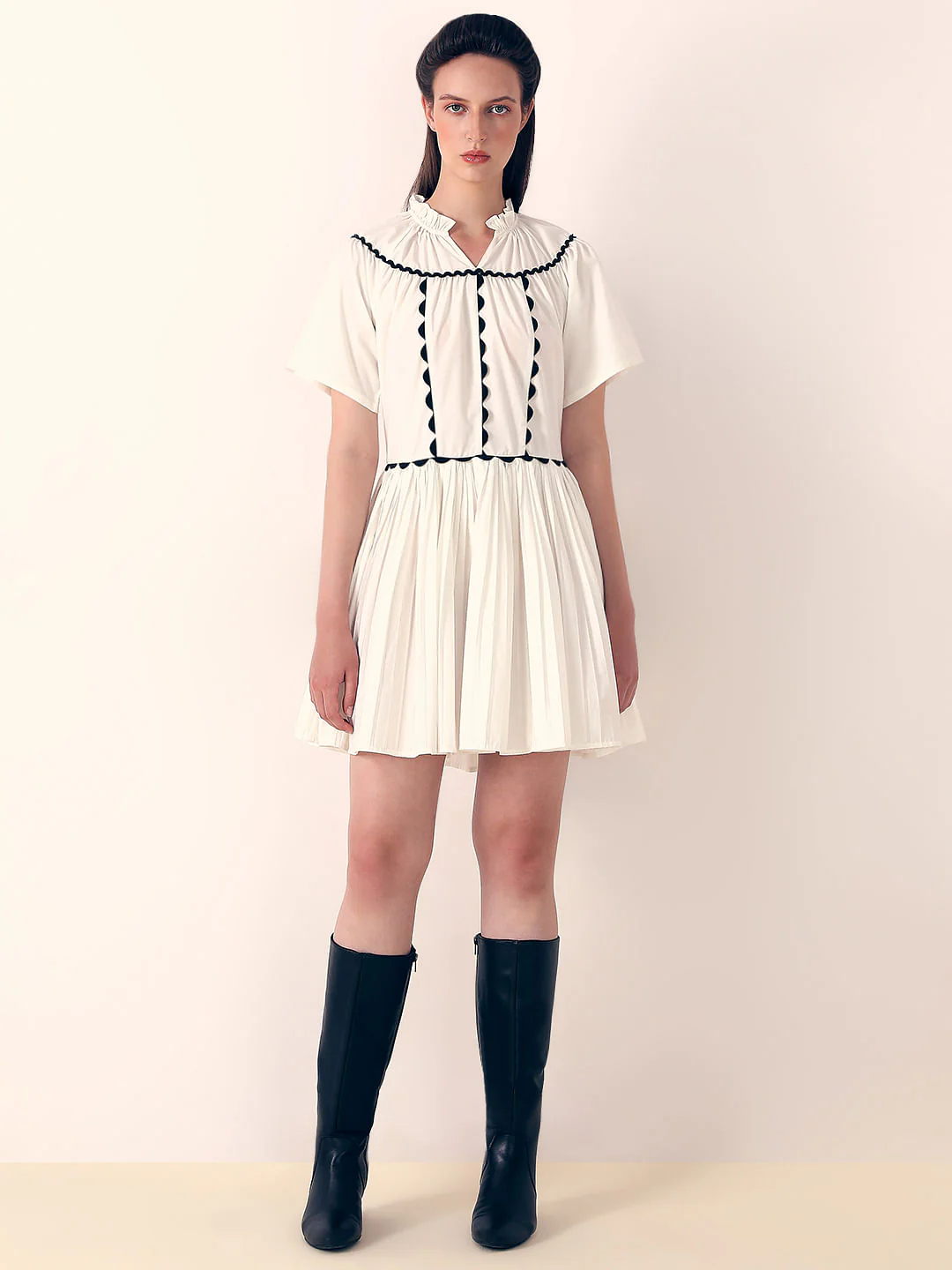 White Pleated Fit & Flare Dress - Image 5