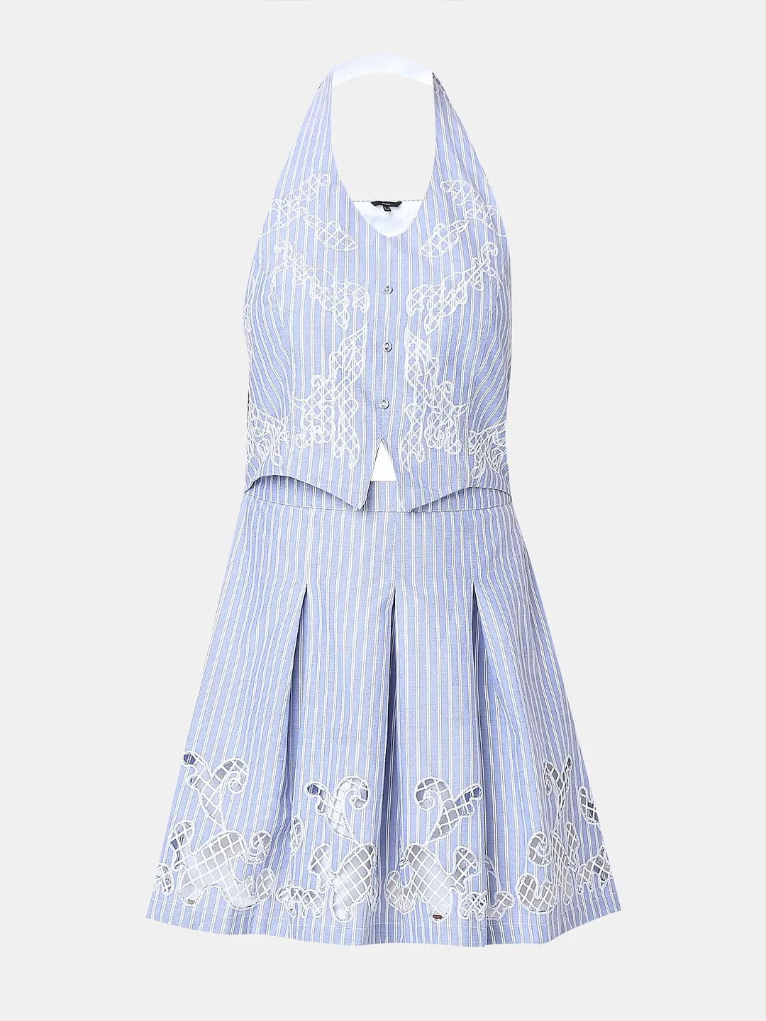 Blue Stripes Embroidered Mini Dress - Image 7