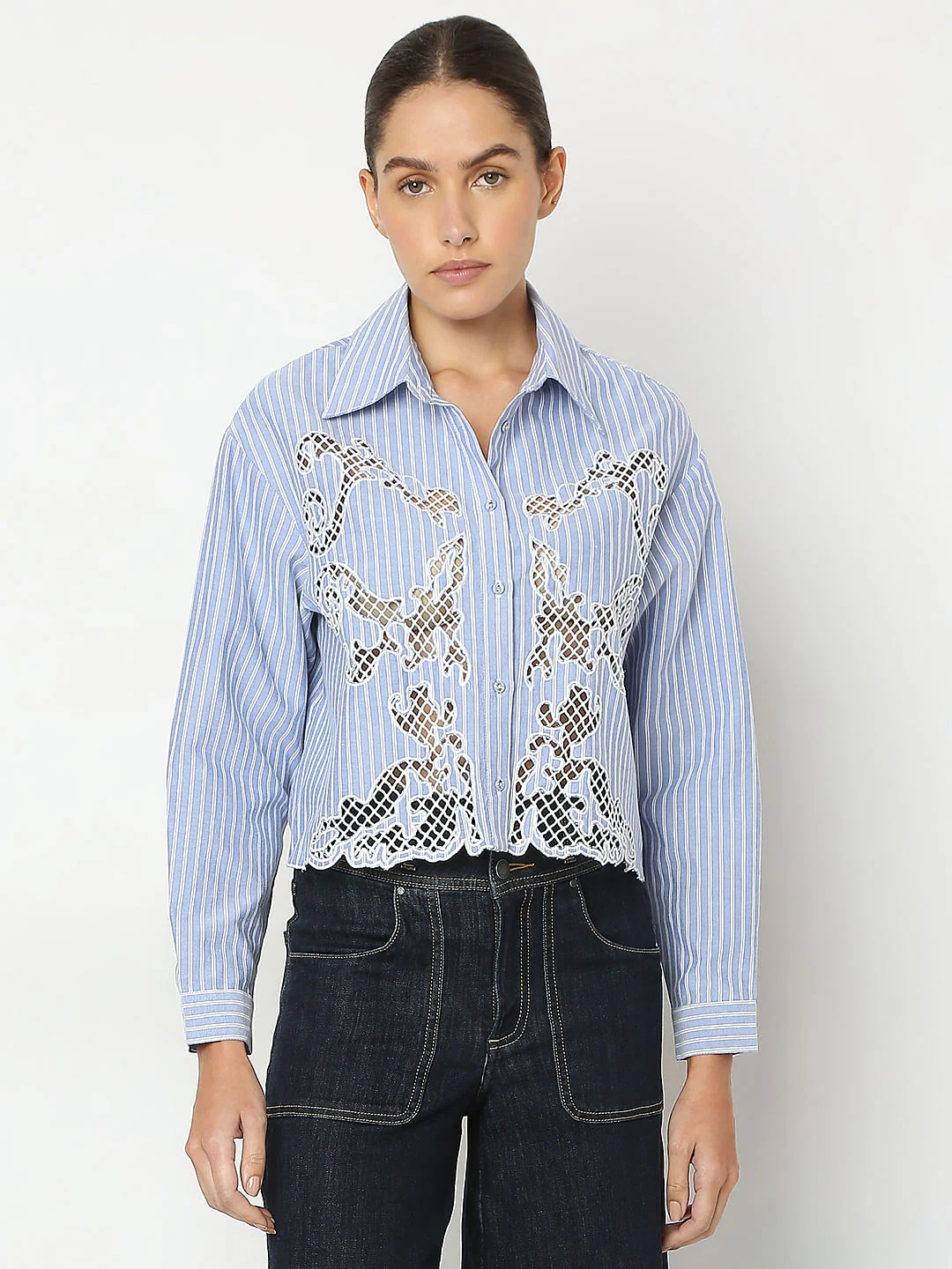 Blue Lace Striped Shirt - Image 2