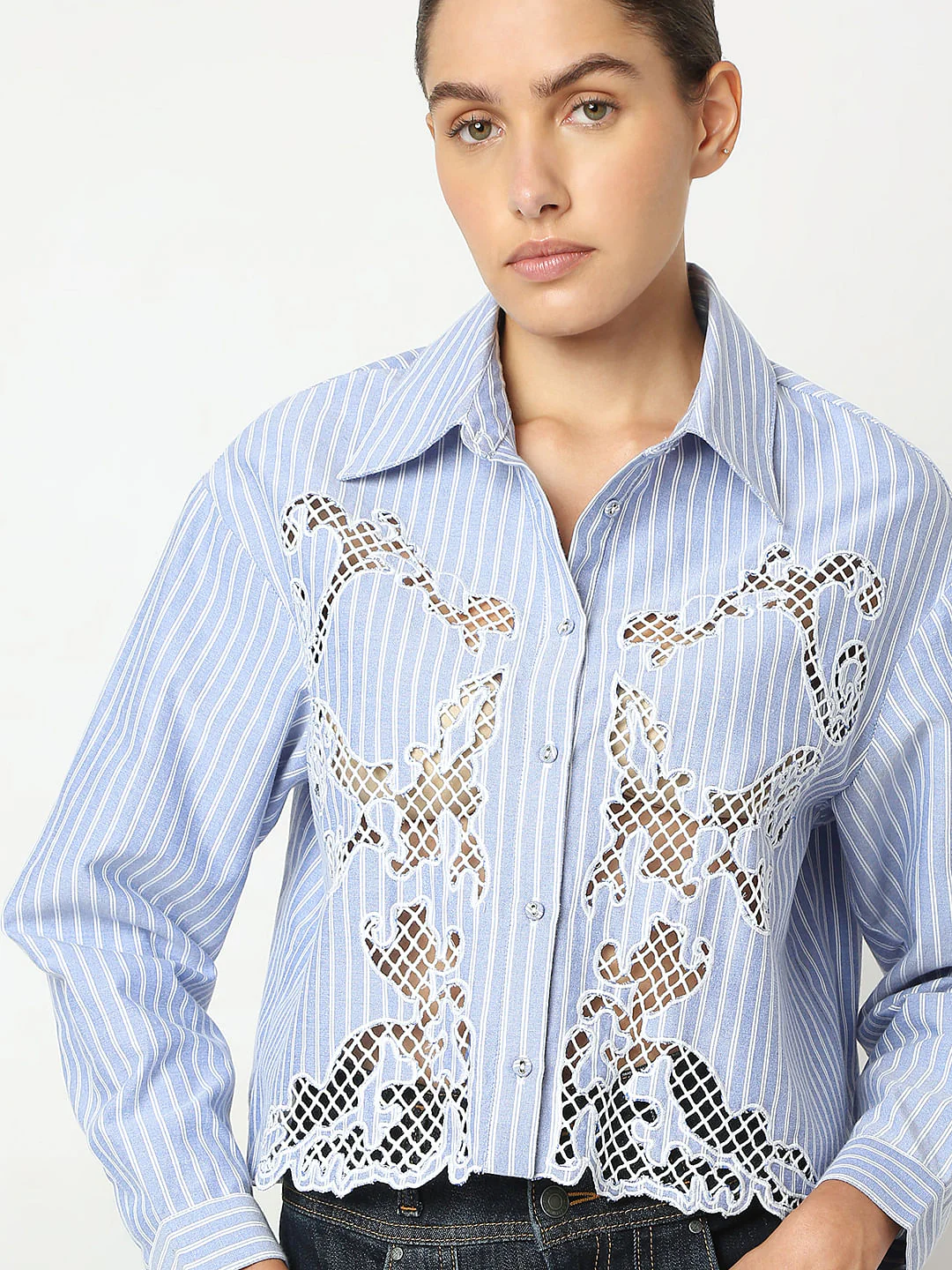 Blue Lace Striped Shirt - Image 6
