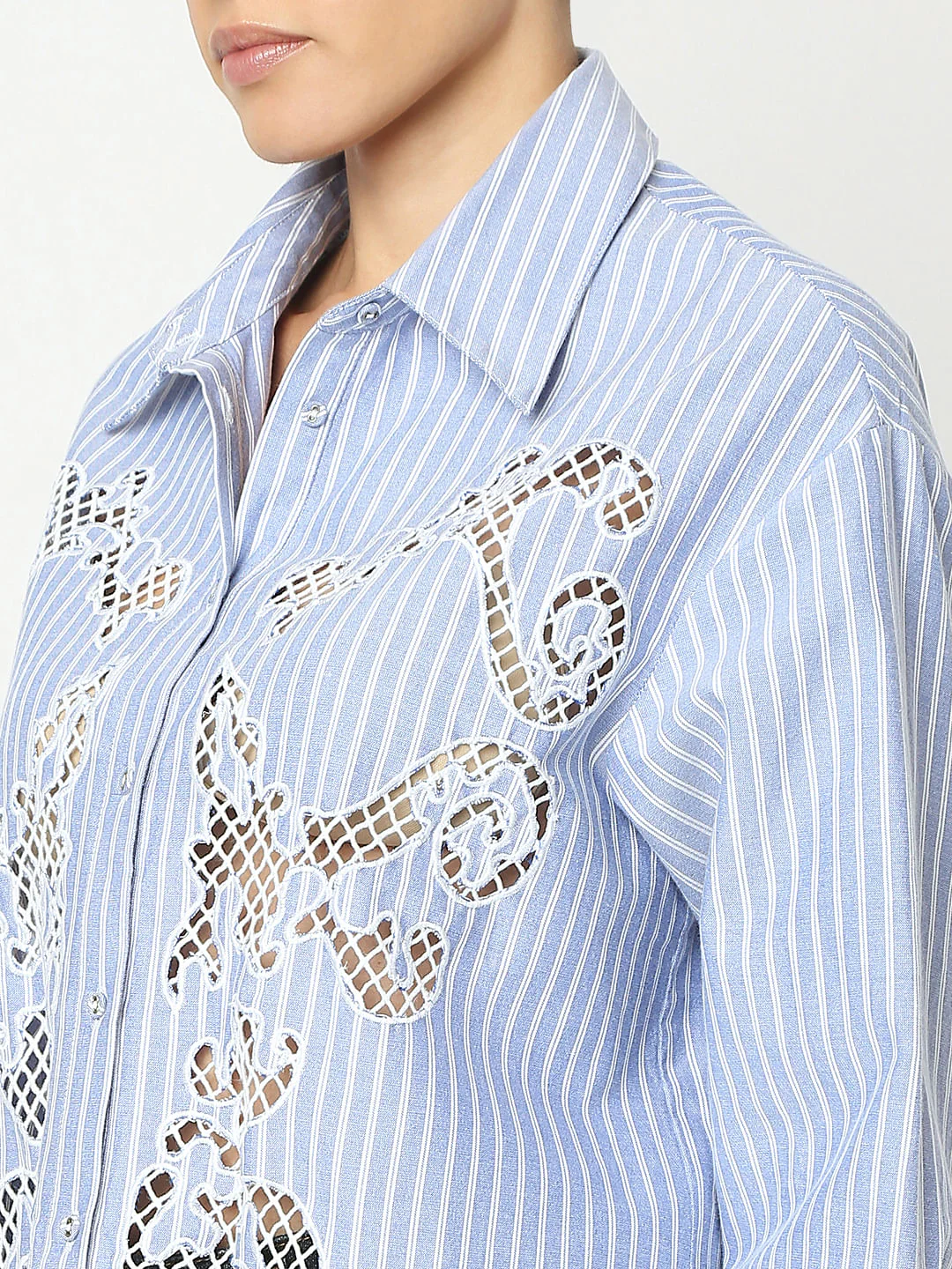 Blue Lace Striped Shirt - Image 8