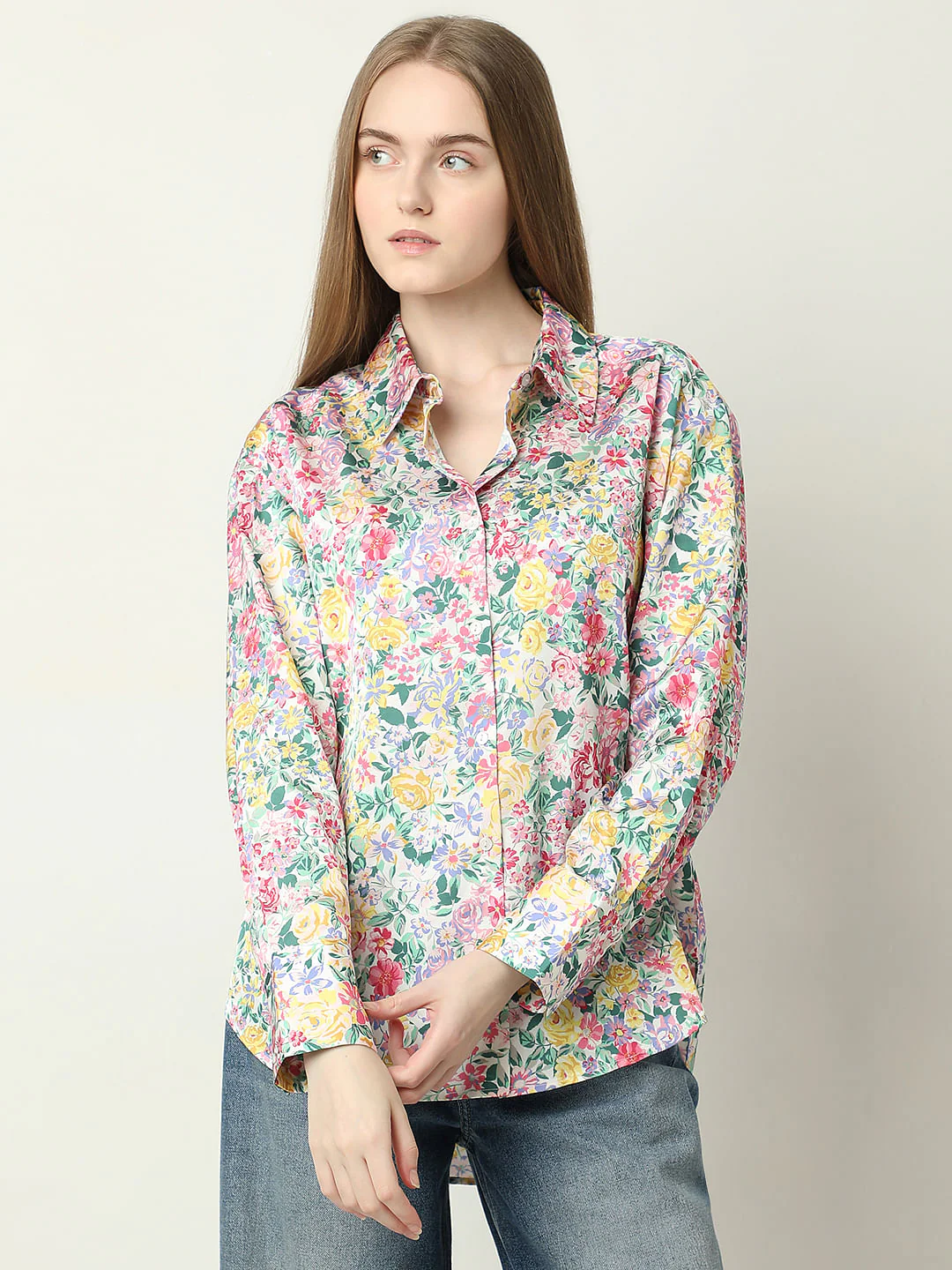 Pink Floral Satin Shirt - Image 2