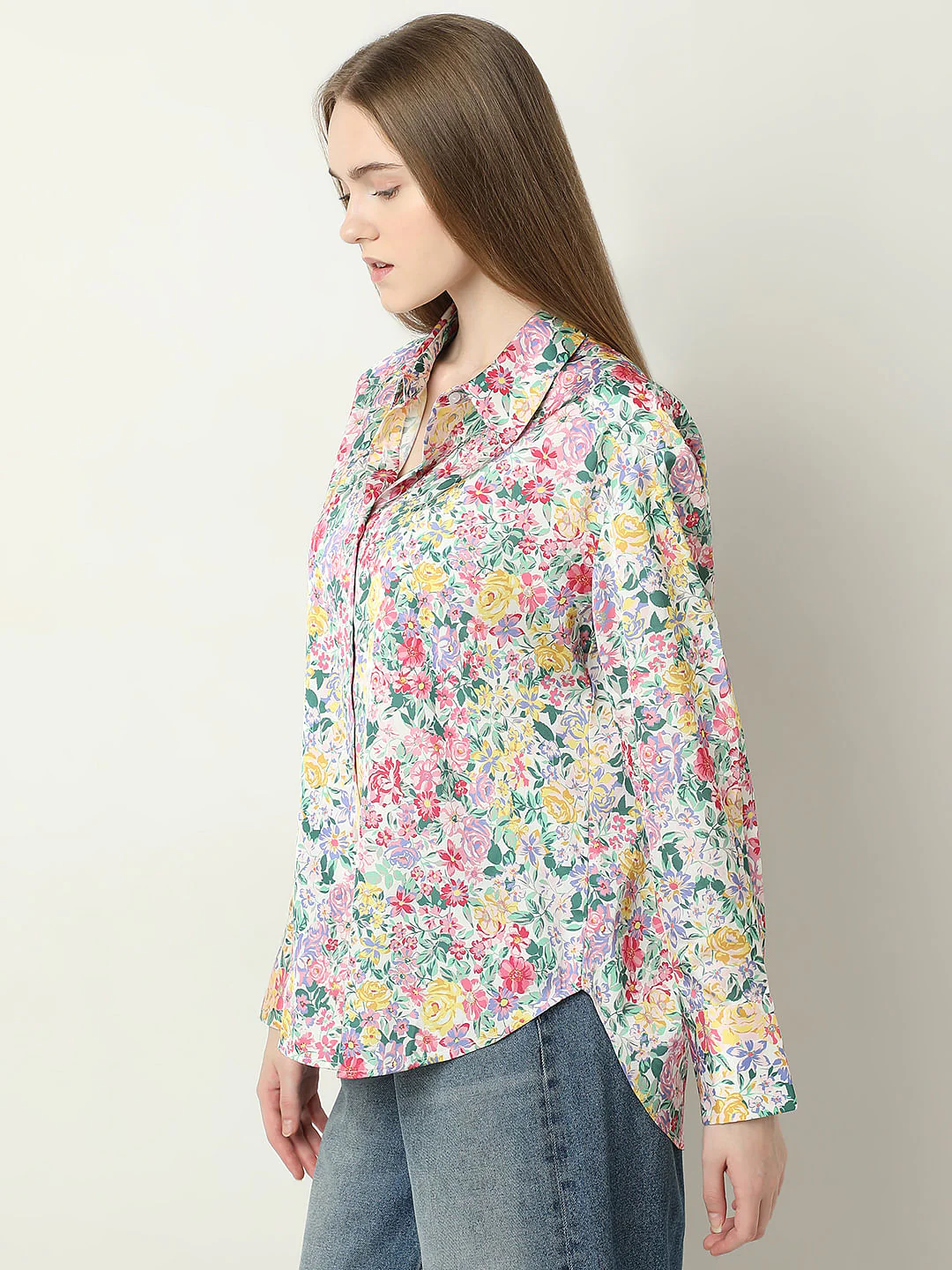 Pink Floral Satin Shirt - Image 3