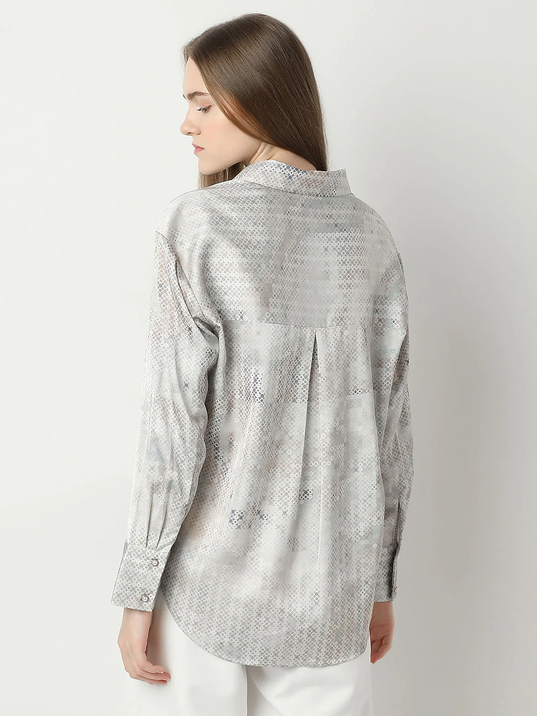 Light Grey Printed Satin Shirt - Image 4