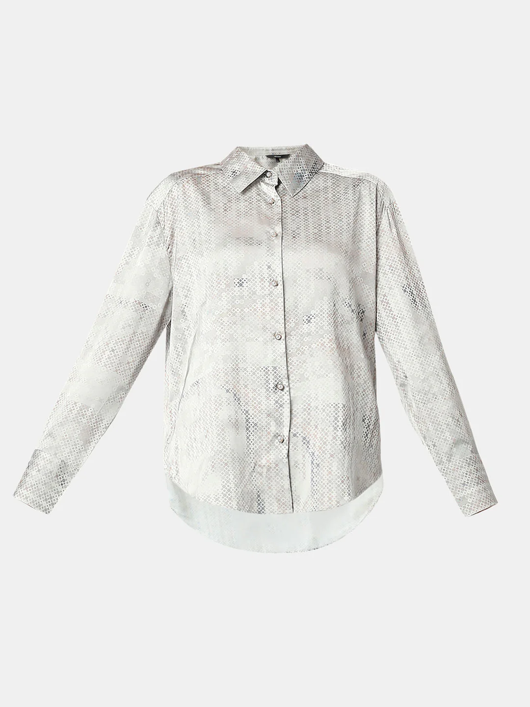 Light Grey Printed Satin Shirt - Image 7