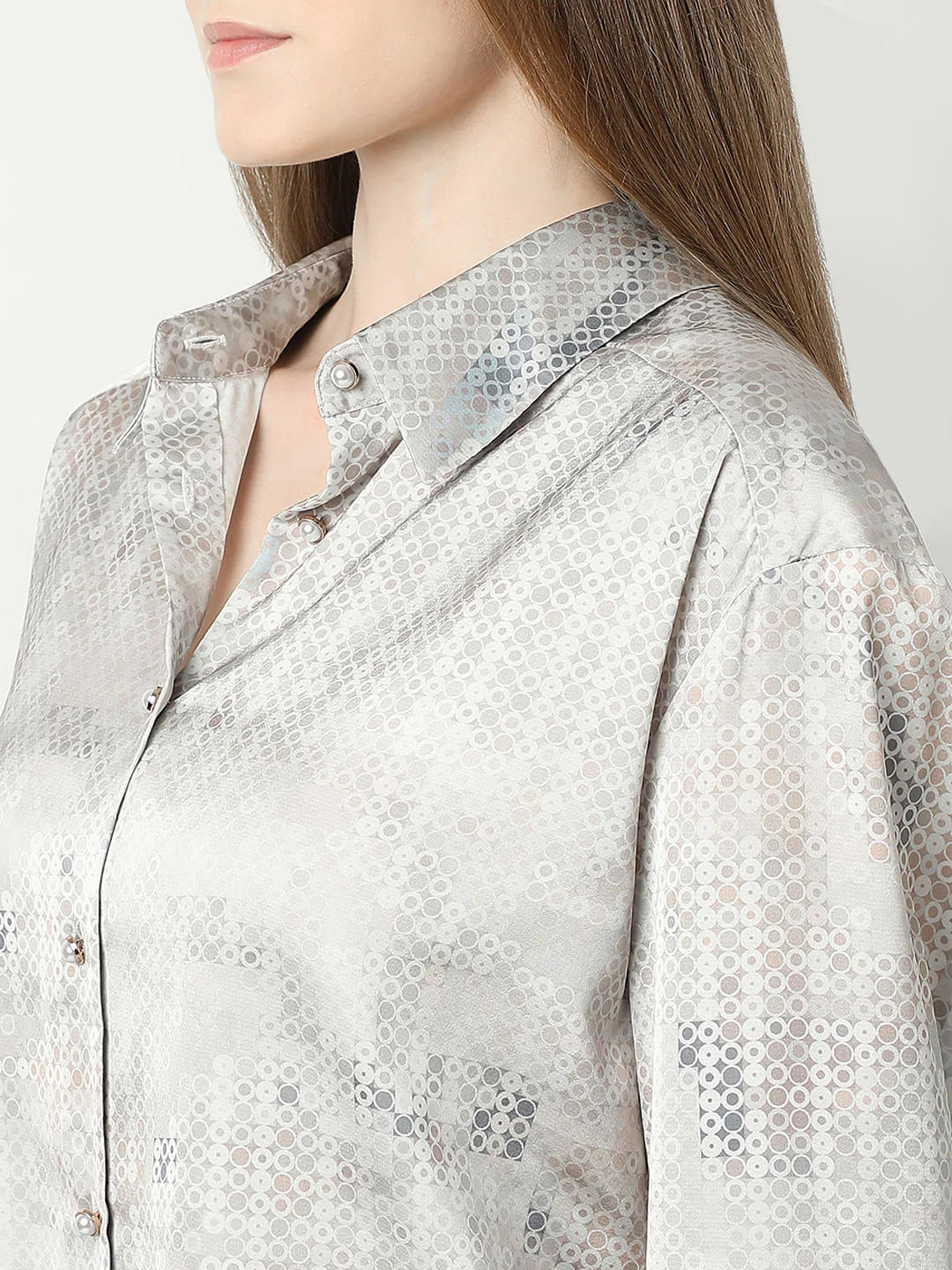 Light Grey Printed Satin Shirt - Image 8