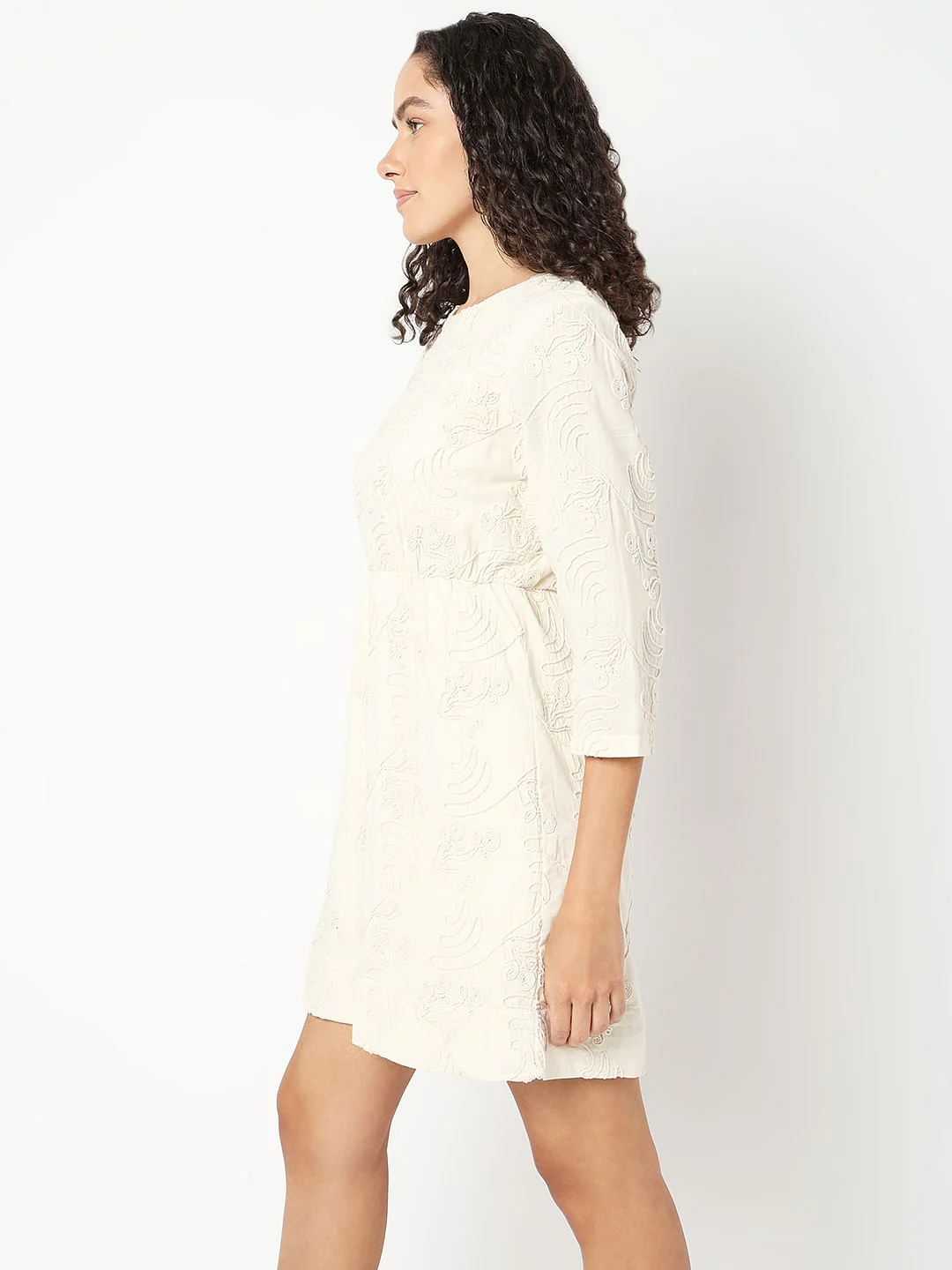 Cream Textured Mini Dress - Image 3