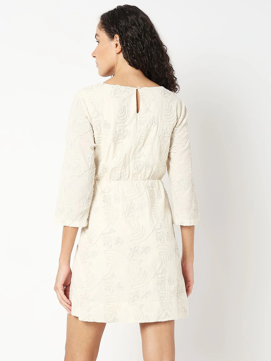 Cream Textured Mini Dress - Image 4