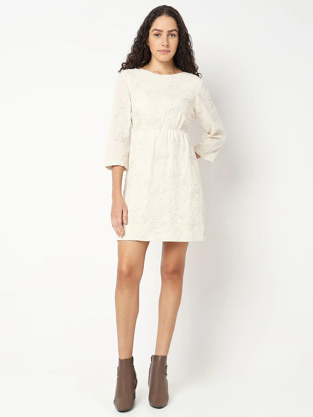 Cream Textured Mini Dress - Image 5