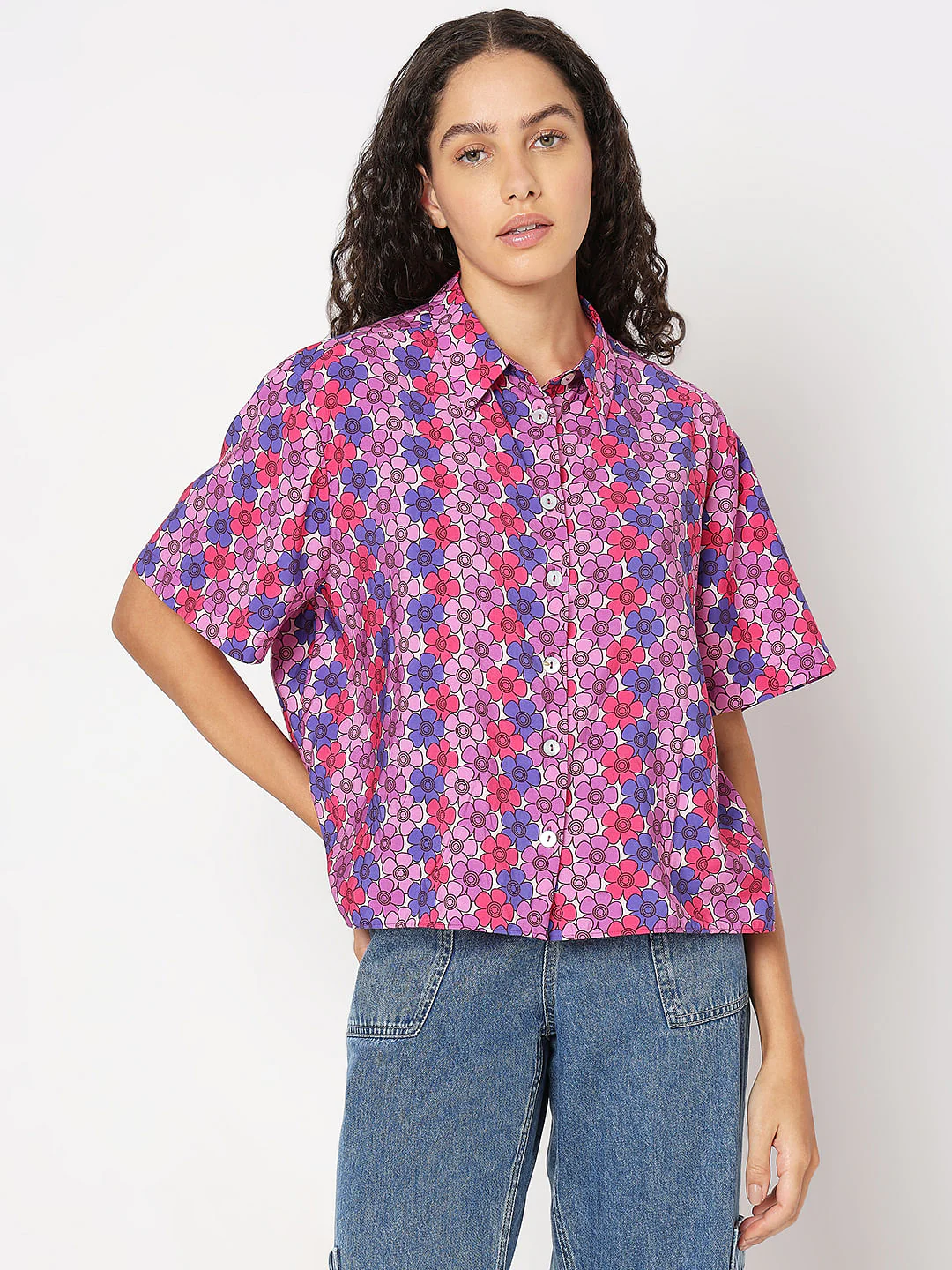 Purple Floral Printed Shirt - Image 2