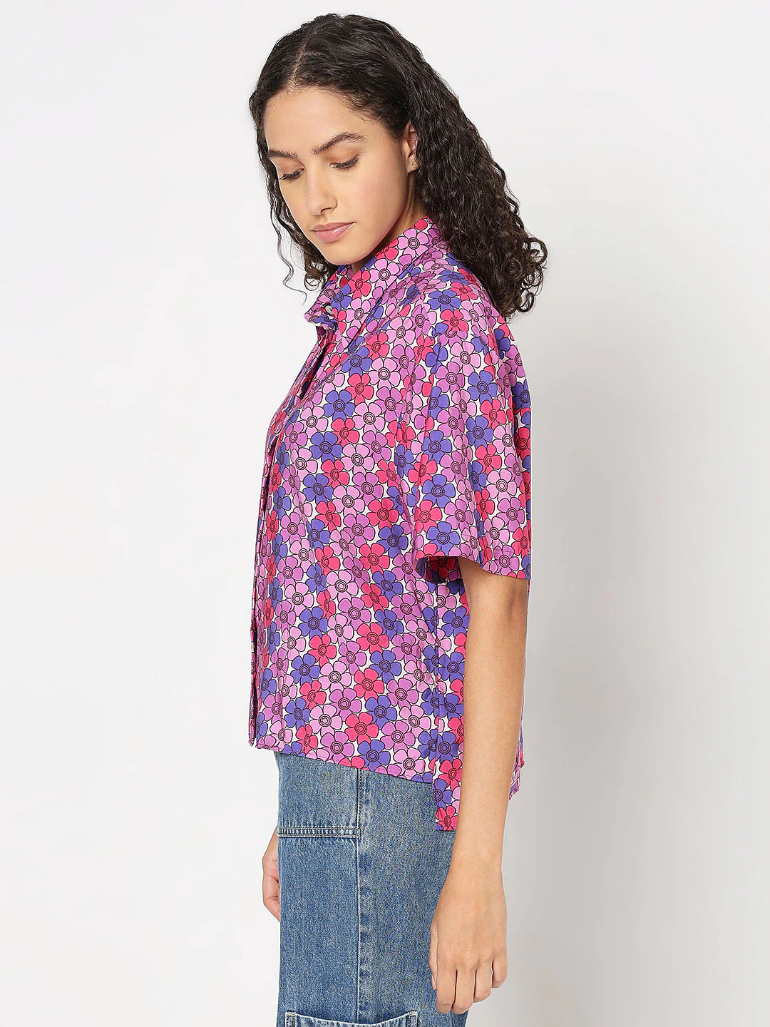 Purple Floral Printed Shirt - Image 3