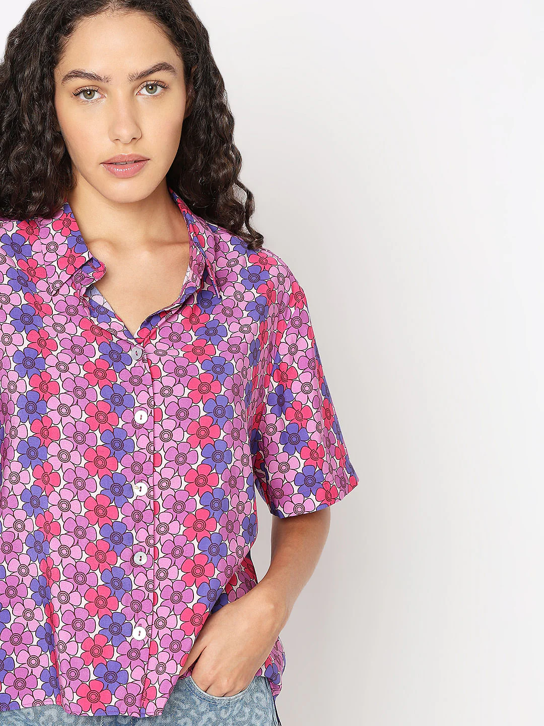 Purple Floral Printed Shirt - Image 6