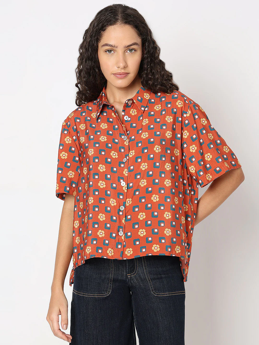 Warm Orange Printed Shirt - Image 2