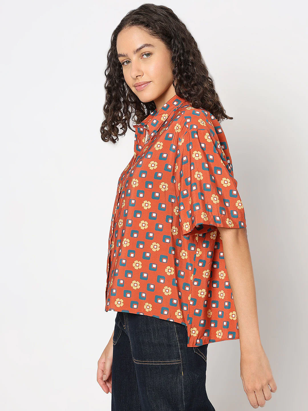 Warm Orange Printed Shirt - Image 3
