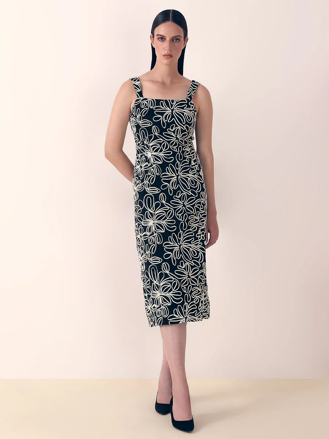 Black Embroidered Midi Dress - Image 2