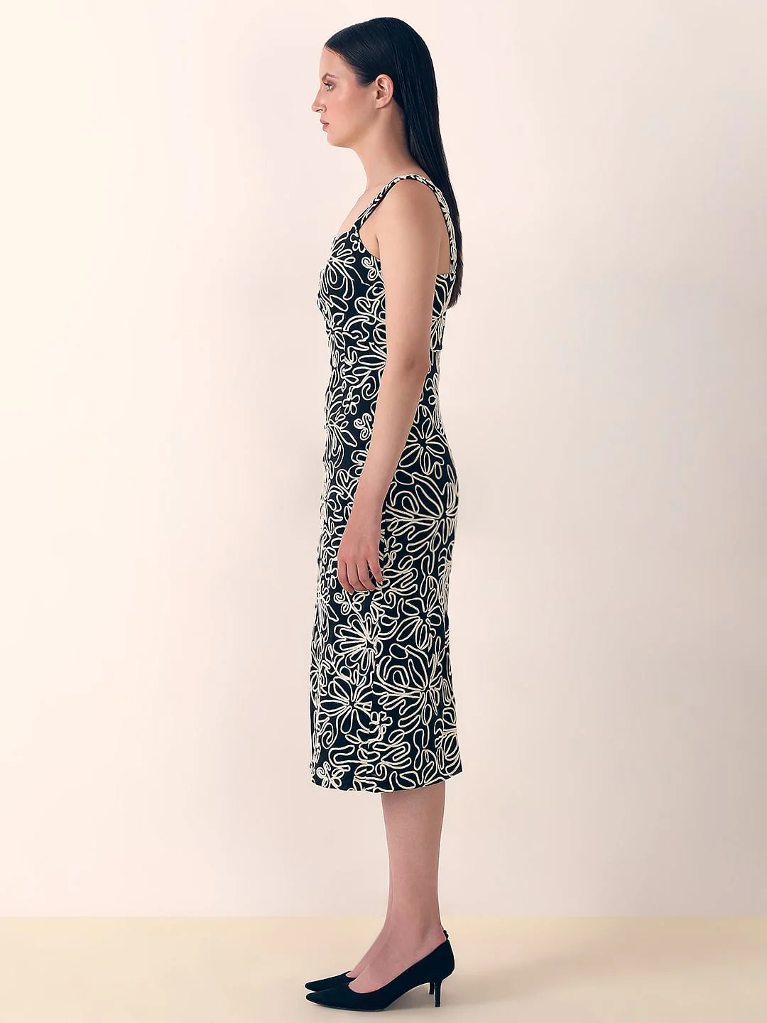 Black Embroidered Midi Dress - Image 3