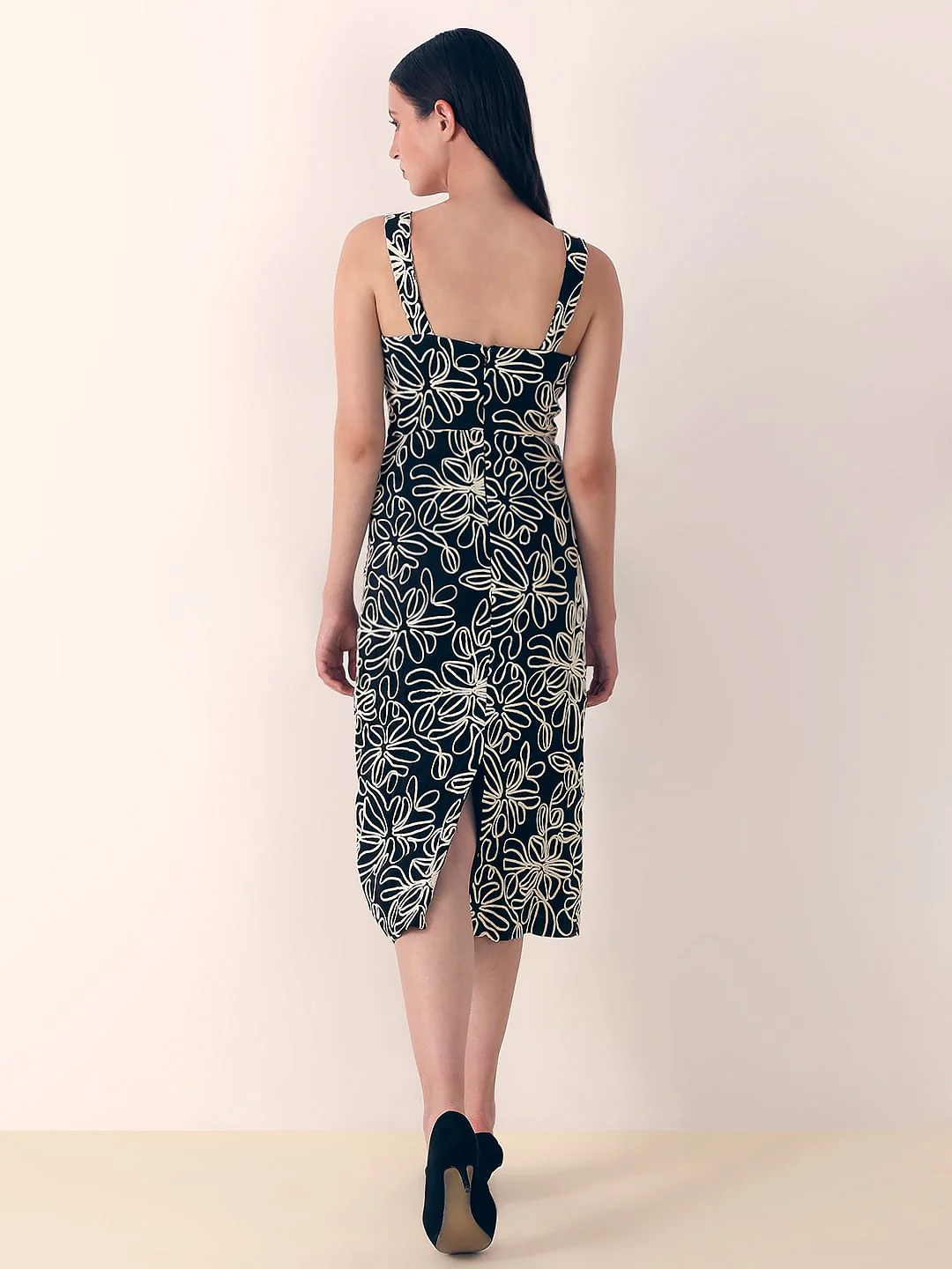 Black Embroidered Midi Dress - Image 4