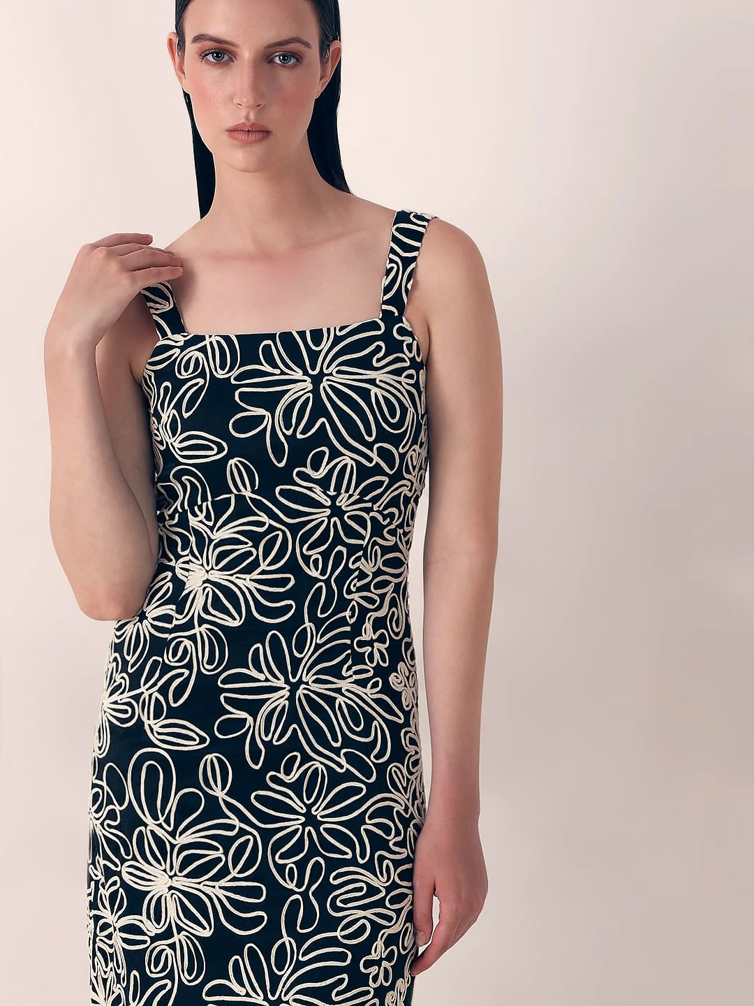 Black Embroidered Midi Dress - Image 5