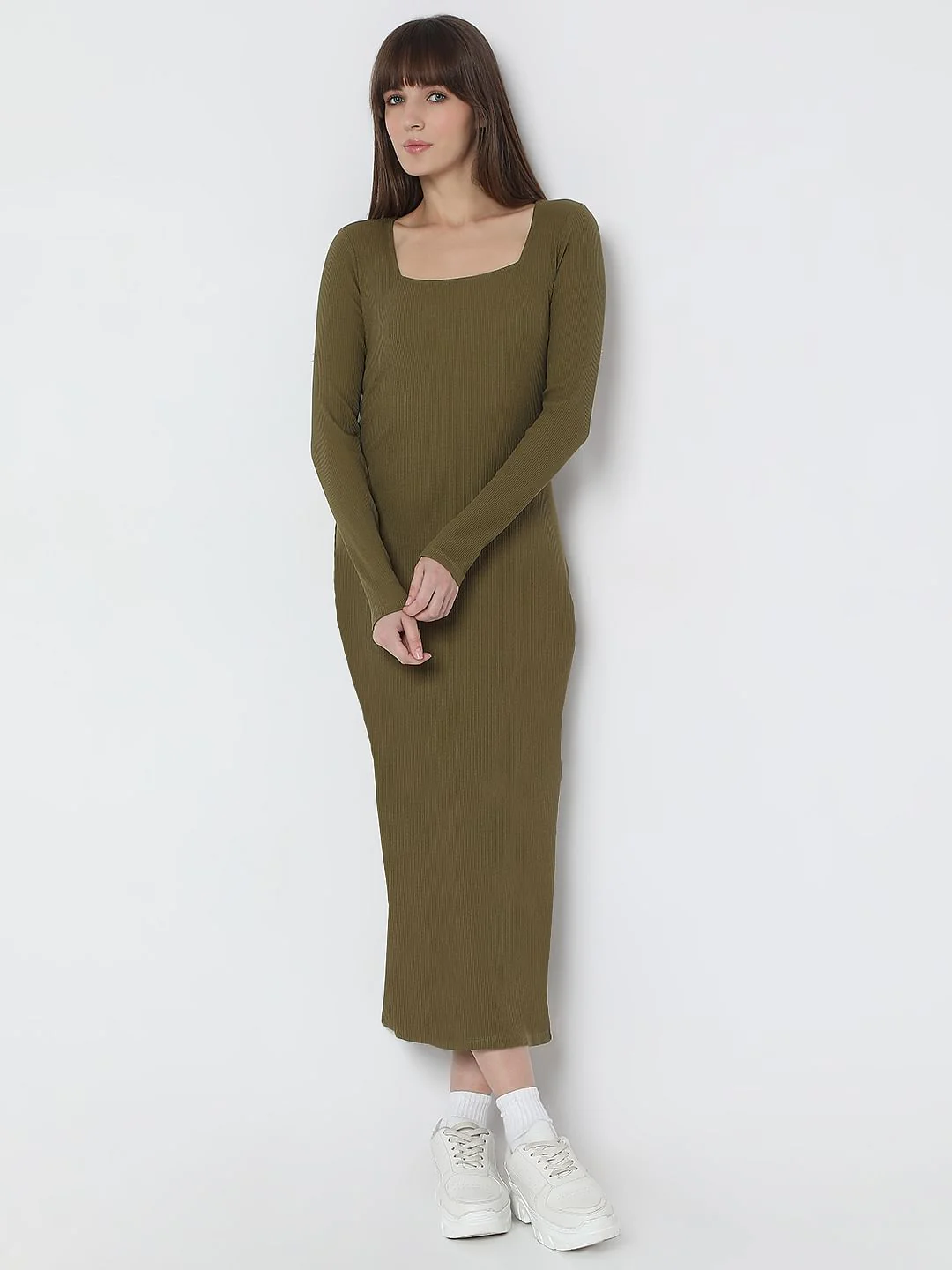 Olive Bodycon Midi Dress - Image 2