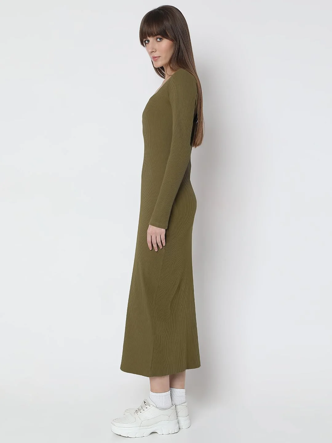 Olive Bodycon Midi Dress - Image 3