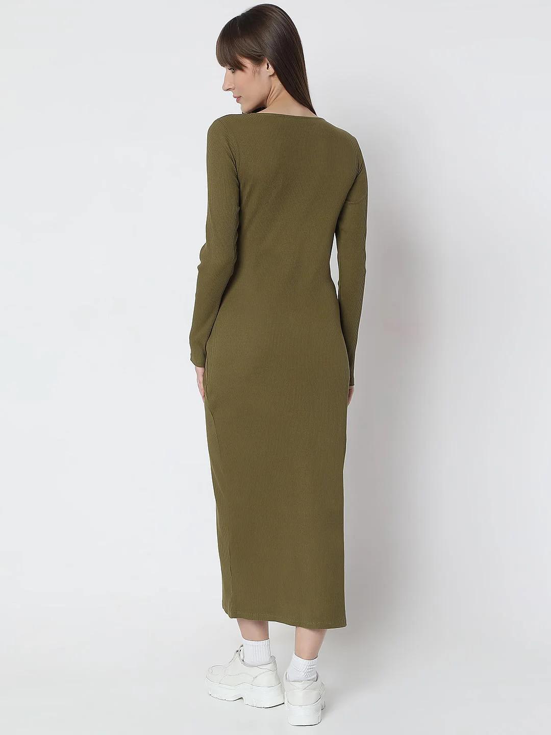 Olive Bodycon Midi Dress - Image 4