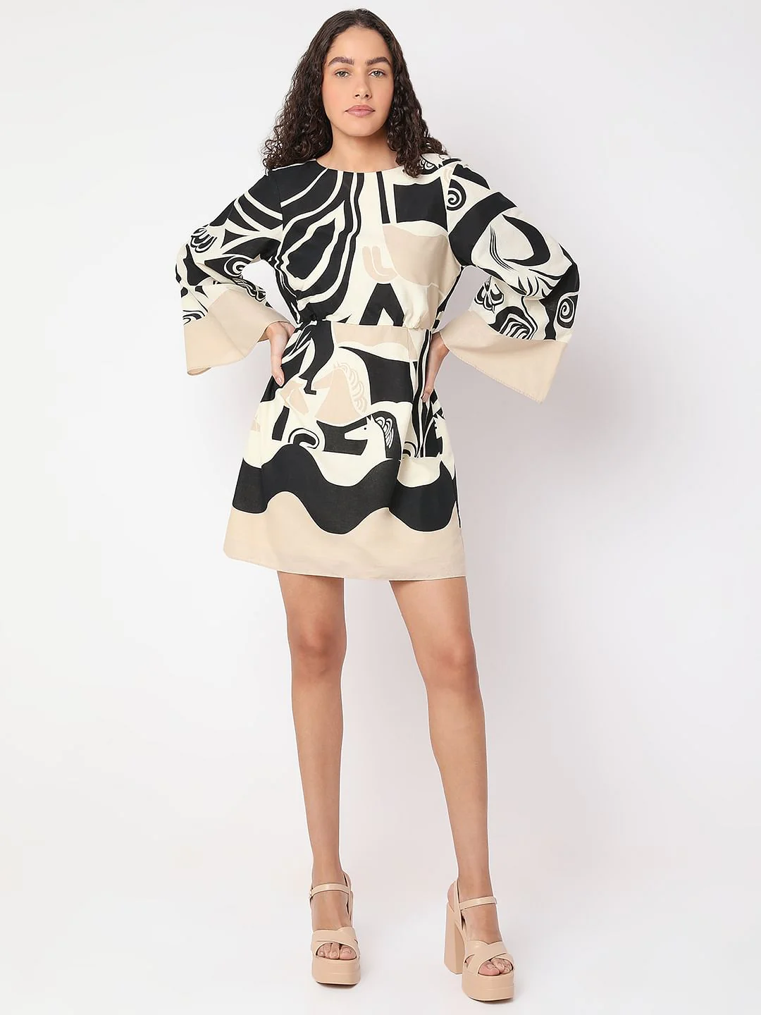 Beige Geo Printed Dress - Image 5