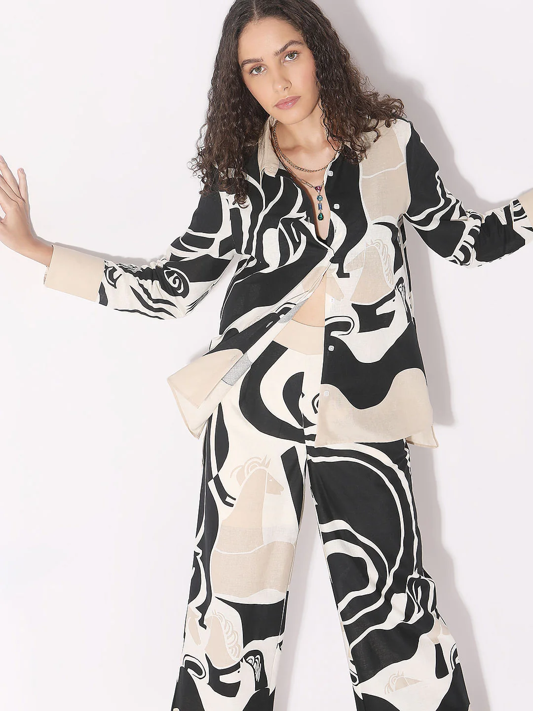 Off-White Abstract Print Co-Ord Set Shirt