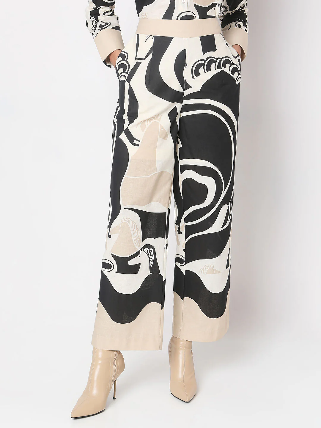 Beige Abstract Print Pant - Image 2