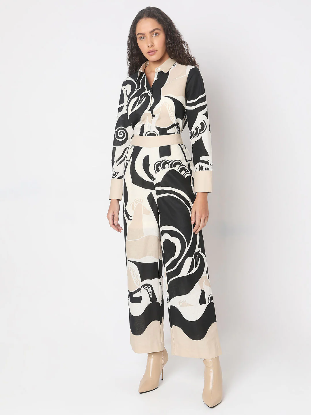 Beige Abstract Print Pant - Image 5