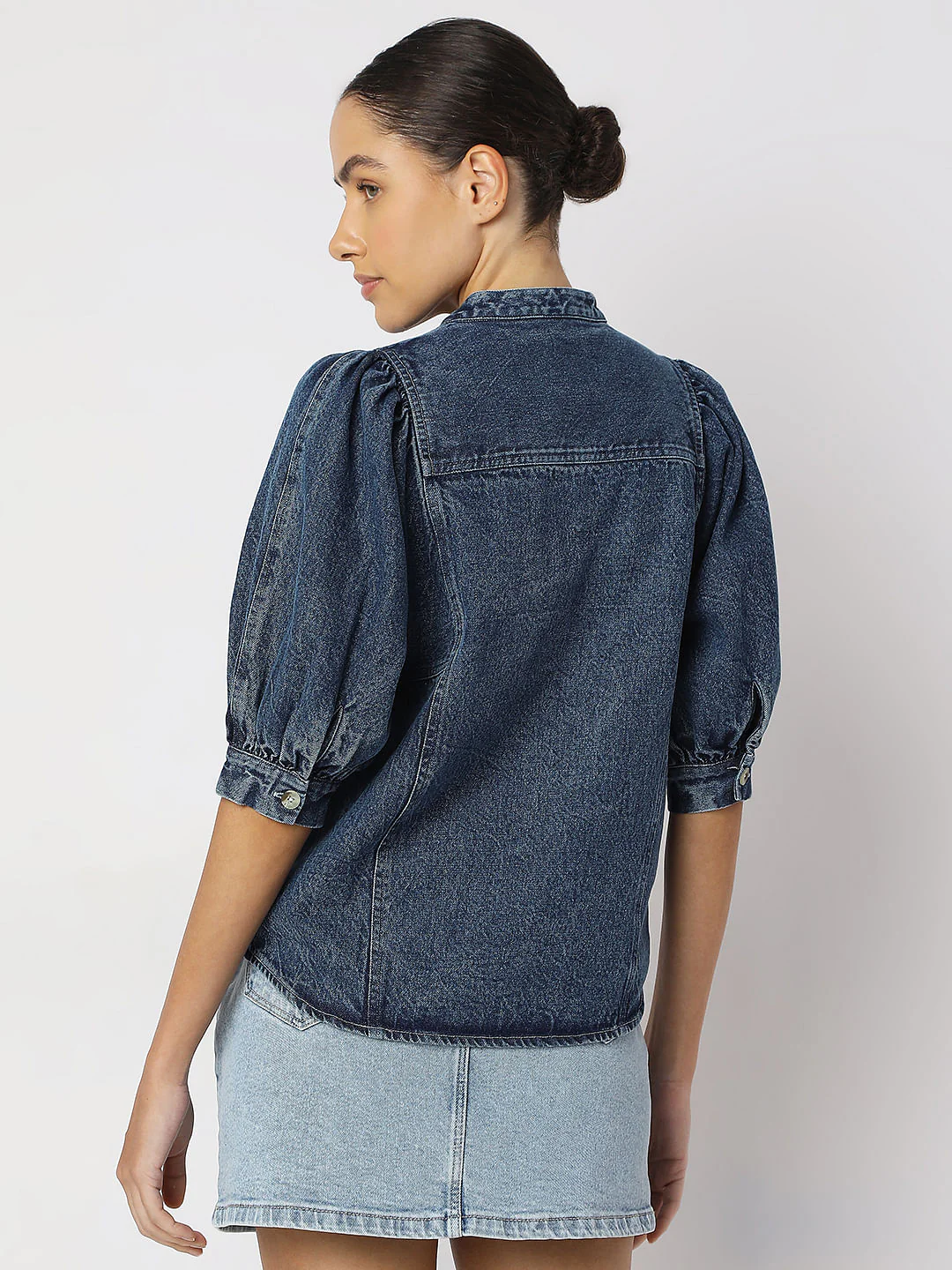Blue Puff Sleeves Denim Top - Image 4