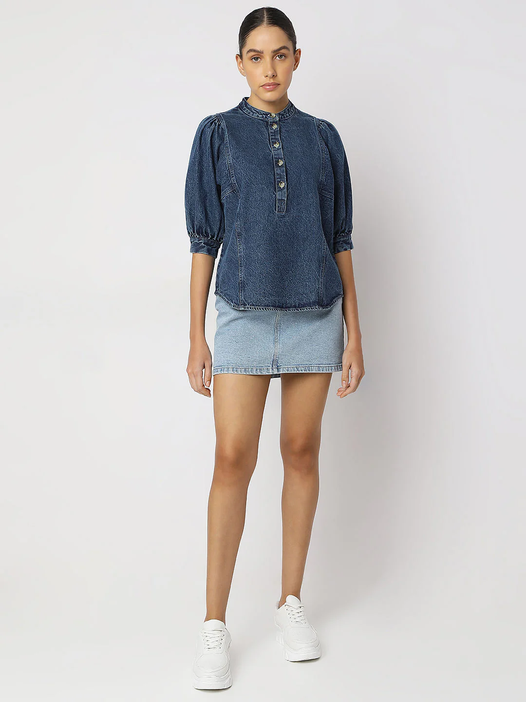 Blue Puff Sleeves Denim Top - Image 5