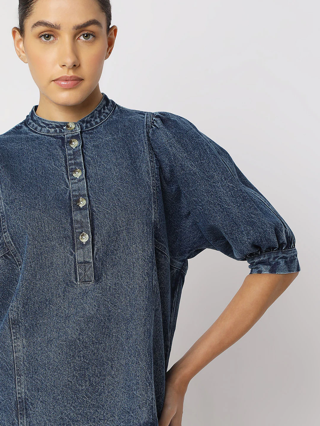 Blue Puff Sleeves Denim Top - Image 6