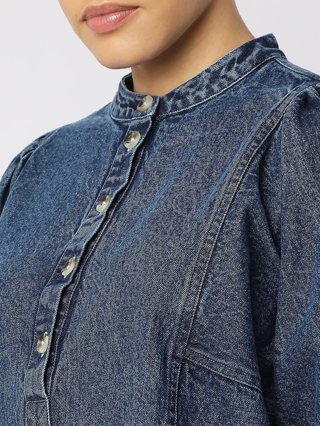 Blue Puff Sleeves Denim Top - Image 8