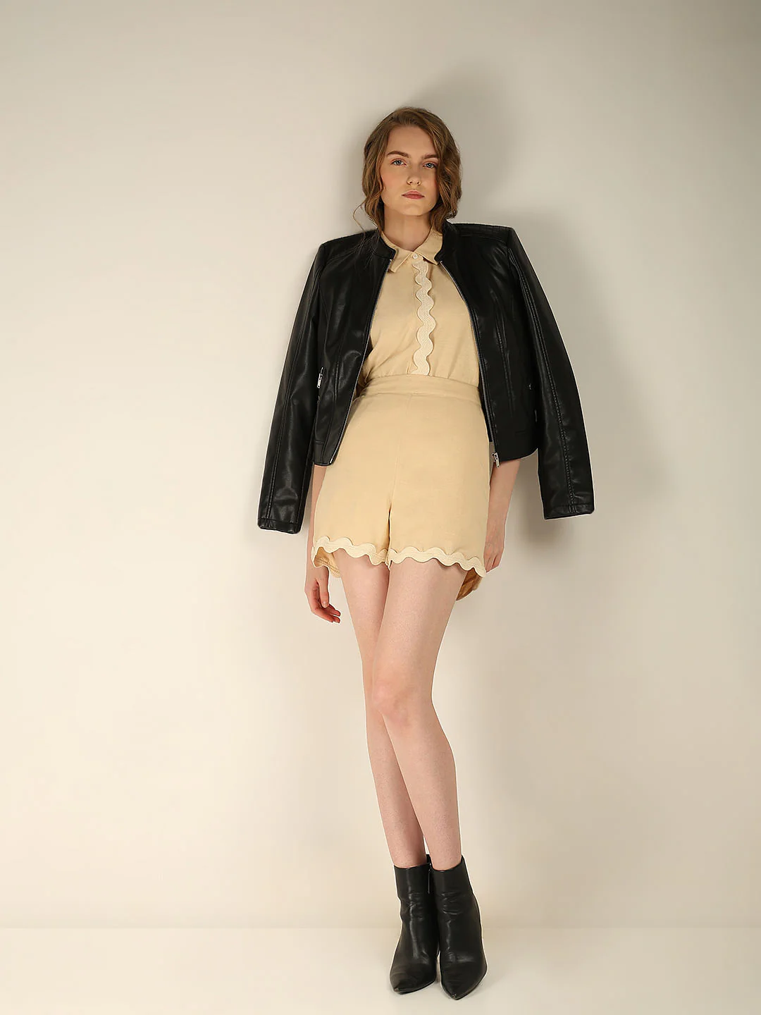 Beige Swirl Hemline Co-Ord Set Shorts