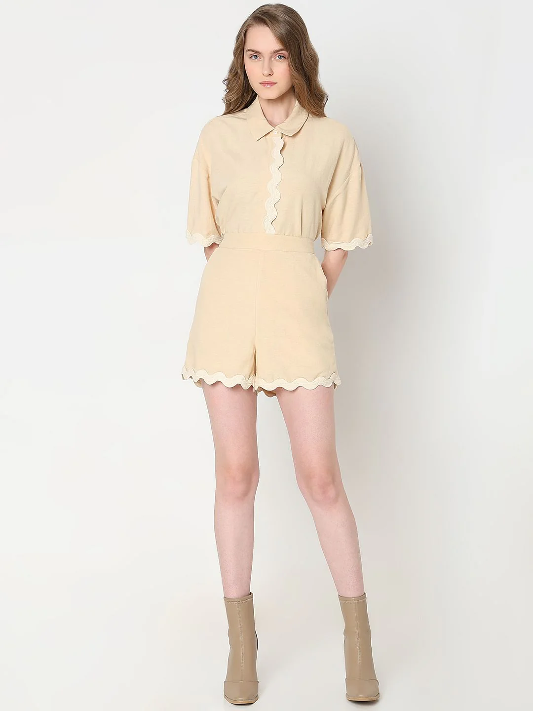 Beige Swirl Hemline Co-Ord Set Shorts - Image 5