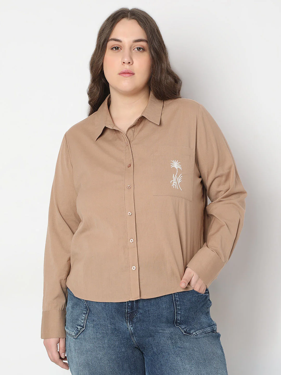 Curve Tan Cotton Shirt - Image 2