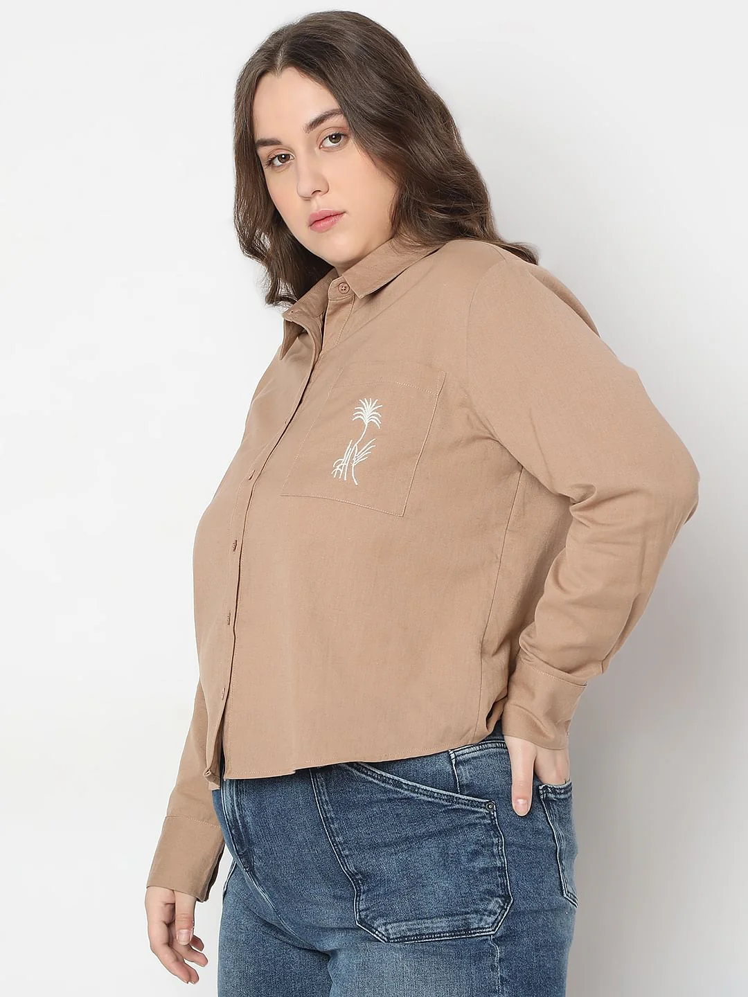 Curve Tan Cotton Shirt - Image 3